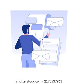 Business letters isolated concept vector illustration. Businessman reading letters from partners, legal company documentation, corporate paperwork and correspondence vector concept.