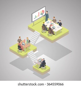 Business level concept, more teamwork high position. Isometric illustration vector EPS 10.