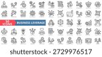 business leverage icon set outline style illustration. containing competitive edge, economic scale, synergy effect, strategic advantage, growth potential, equity funding, profit maximization