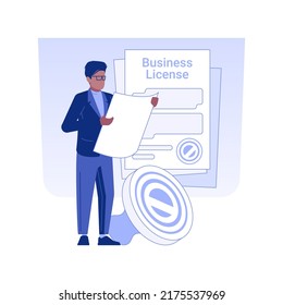 Business license isolated concept vector illustration. Business owner getting license and permit for working, legal company documentation and agreement, corporate paperwork vector concept.