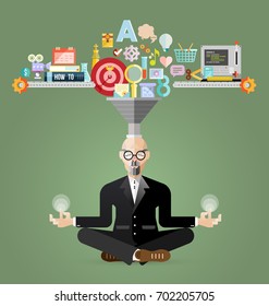 Business life boss meditating in the lotus position to create idea - business concept