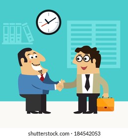 Business life chief executive hires employee handshake scene concept vector illustration