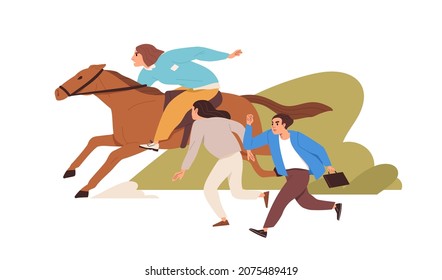 Business and life competition concept. People competing at fast career race, hurrying and hasting. Employees competitors rushing to success. Flat vector illustration isolated on white background