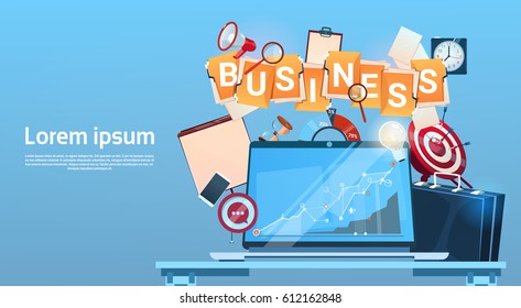 Business Life Concept Marketing Teamwork Document And Target Flat Vector Illustration