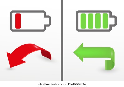  	
Business and life energy low battery red color and full level energy battery green