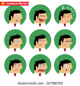 Business life in facial emotions, isolated icons set vector illustration