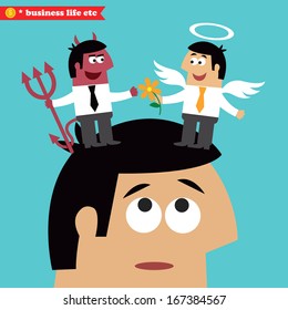 Business Life. Moral Choice, Business Ethics And Temptation Concept Vector Illustration