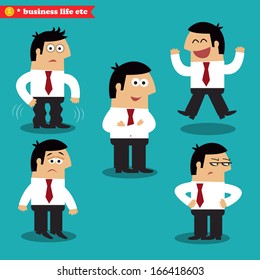 Business life. Office emotions in poses, standing set vector illustration