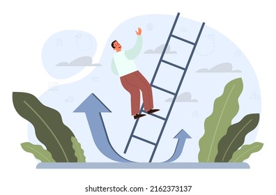 Business or life risk concept. Challenge, danger or difficulty to overcome. Fearless character trying to find a balance. ropewalker equilibrium walk on high tight rope.