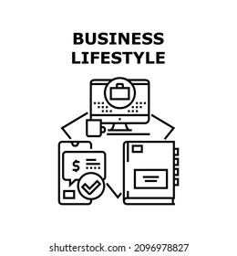 Business Lifestyle People. Computer Person. Home Abstract Desk. Management Room. Web Technology. Guru Workplace Vector Concept Black Illustration