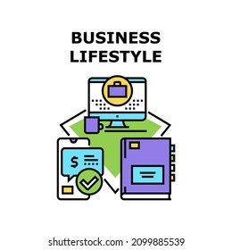 Business Lifestyle People. Computer Person. Home Abstract Desk. Management Room. Web Technology. Guru Workplace Vector Concept Color Illustration