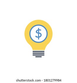 Business light bulb icon with dollar. Colored yellow icon on a white background. Idea symbol. Vector EPS10