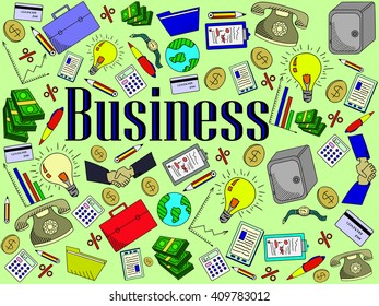 Business line art design vector illustration. Separate objects. Hand drawn doodle design elements.