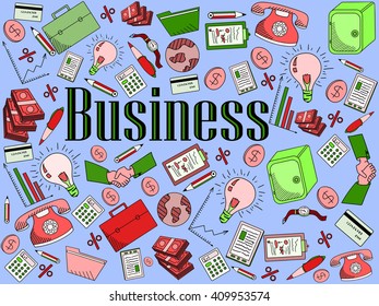 Business line art design vector illustration. Separate objects. Hand drawn doodle design elements.