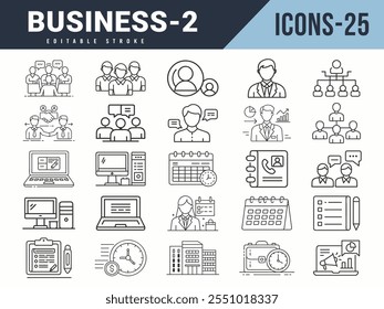 Business Line Editable Icons big set. Vector illustration in modern thin line style of business icons: collaboration, group meeting, team icon, person icon. Vector illustration