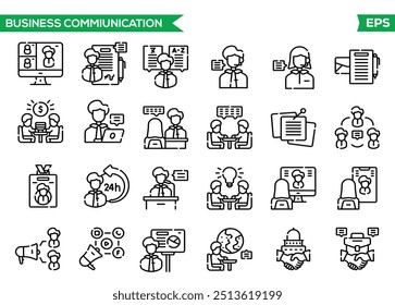 Conjunto de ícones editáveis da linha de negócios. Ilustração vetorial no estilo moderno de linhas finas de ícones relacionados a finanças e gerenciamento: planejamento, parceria, análise e muito mais. Pictogramas e infográficos