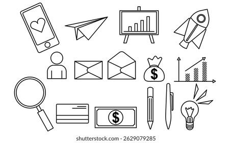 Conjunto de ícones editáveis da linha de negócios. Ilustração vetorial no estilo moderno de linha fina de negócios. Pictogramas e infográficos