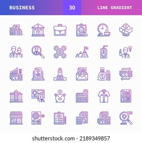 Business line gradient style icons set. Consist of Icons as Analysis, Report, Recruitment, Checking, Deal, Investment and more. Perfect for website mobile app presentation and any other projects.