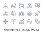 Business line icon collection. Editable stroke. Vector illustration. Containing project management, benefits, money, global, rich, partner, global-services, team-leader, family, rocket, expansion, use