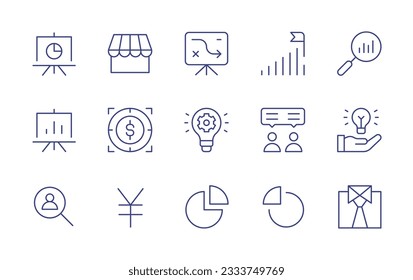 Business line icon collection. Editable stroke. Vector illustration. Containing board, my-business, strategy, success, analytics, target, development, consultant, hand, recruitment, currency yen.