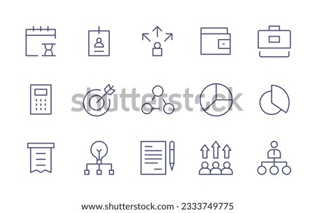 Business line icon collection. Editable stroke. Vector illustration. Containing deadline, business card, oportunity, wallet, briefcase, calculator, archery target, connect, chart pie, a chart.