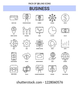 Business Line Icon Set - 25 Dashed Outline Style