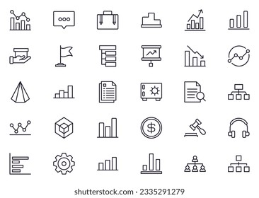 Business line icon set. Collection of commerce uotline sighn for web design, mobile app, UI design, etc. Dark blue line symbol of finance on white background.