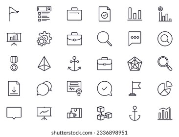 Business line icon set. Collection of commerce uotline sighn for web design, mobile app, UI design, etc. Dark blue line symbol of finance on white background.