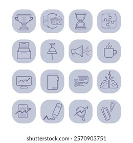 Business line icon set. Documents, growing diagrams, award cup, money transfer, brainstorming. Paperwork, reports, stationery, finance concept. Vector illustrations for web design and apps