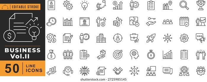 Conjunto de iconos de línea de negocio. Trazo editable. Ilustración vectorial.

