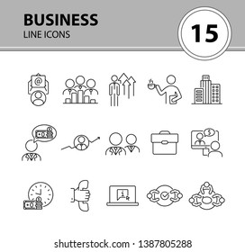 Business line icon set. Meeting, negotiation, briefcase. Dealing concept. Can be used for topics like agreement, collaboration, partnership