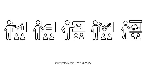 Business line icon set. Business mentor icon, Leader. Entrepreneur outline icon collection. UI thin vector icon set in transparent background. Editable stroke