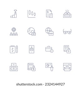 Business Line Symbol auf transparentem Hintergrund mit bearbeitbarem Strich gesetzt. Enthält Graphen, Buchhaltung, Goldbarren, globale, globale Dienstleistungen, Brillen, Rechnung, Geschäft, Vererbung.