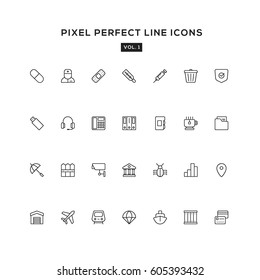 Business line icon set. Pixel perfect vector icon set for websites and infographics. Black color theme