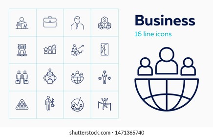 Business line icon set. Portfolio, partnership, idea. Business process concept. Can be used for topics like career promotion, startup, partnership