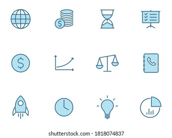 Business line icon set in two colors isolated on white background. Business blue outline icons for web design, mobile apps, ui design and print.