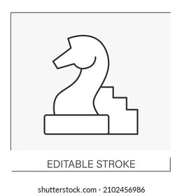 Business line icon. Strategy for achieving goals. Chess. Knight movement. Startup concept. Isolated vector illustration. Editable stroke
