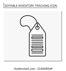  Business line icon. Tracking of stock levels business. Label with barcode for fast tracking. Inventory tracking concept. Isolated vector illustration. Editable stroke