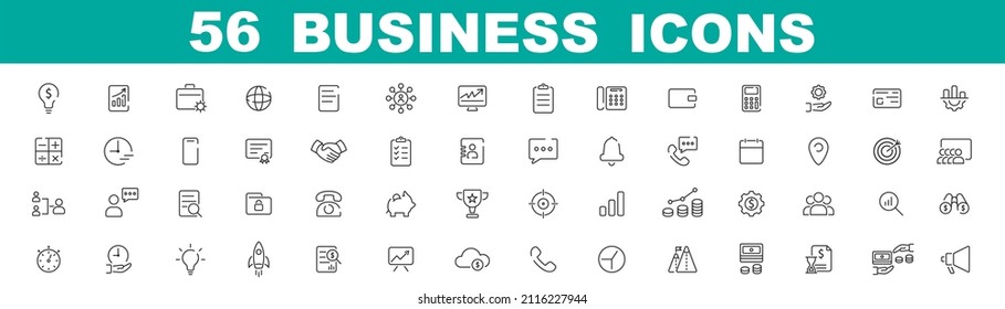 Business line icons. Big set of business outline icons. Teamwork symbol collection. Office icons in outline. Stock vector