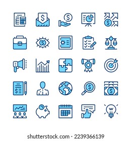 Business line icons. Blue color. Vector line icons set