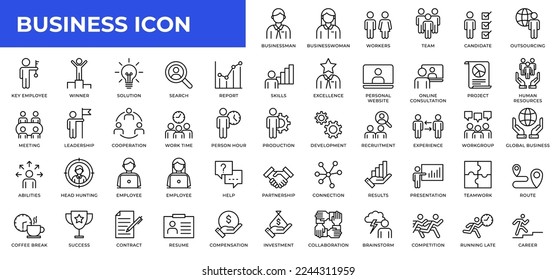 Colección de iconos de línea de negocio. iconos web de la interfaz de usuario configurados en un diseño plano. Paquete de iconos de esquema