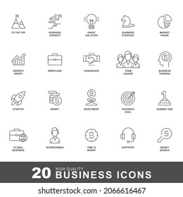 Business line icons. Money and commerce icon set with editable stroke