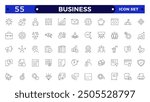 Business line icons set. Businessman outline icons collection. Teamwork, human resources, meeting, partnership, meeting, work group, success, resume.
