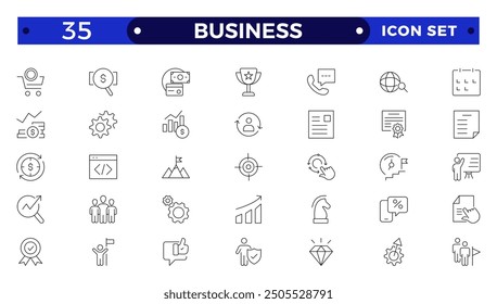 Business line icons set. Businessman outline icons collection. Teamwork, human resources, meeting, partnership, meeting, work group, success, resume.
