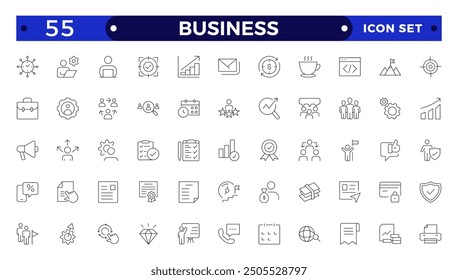 Business line icons set. Businessman outline icons collection. Teamwork, human resources, meeting, partnership, meeting, work group, success, resume.
