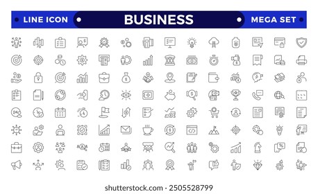 Business line icons set. Businessman outline icons collection. Teamwork, human resources, meeting, partnership, meeting, work group, success, resume.
