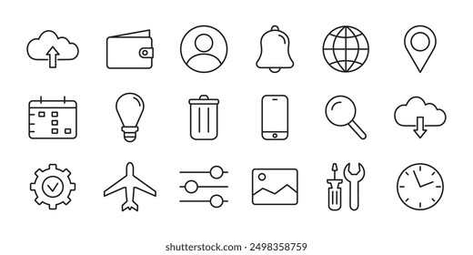 Business line icons set. Solid icon for business card. Vector.