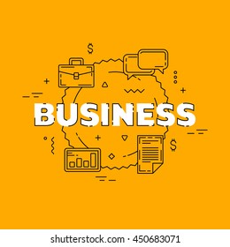 Business line illustration. Line flat design for website. Yellow modern banner.