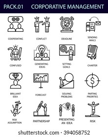 Business line web icons, management and human resources. Corporative management and Finace outline web icons.