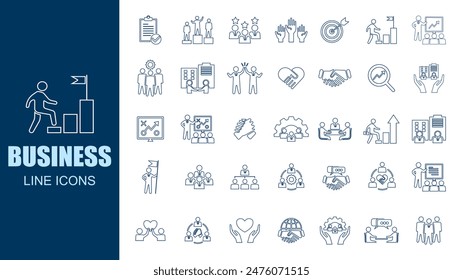 Business Linear icon collection. team, leadership, workshop, Conference. Editable stroke Vector 